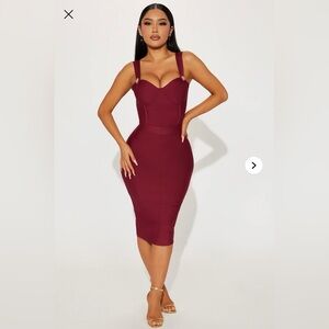 Fashion Nova Burgundy Midi Dress